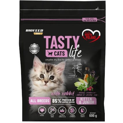 ⁨BIOFEED Tasty Cats Life Kitten Junior Rabbit - dry cat food - 600g⁩ at Wasserman.eu