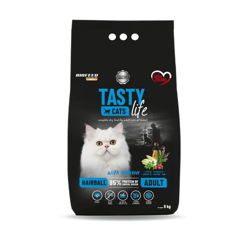 ⁨BIOFEED Tasty Cats Life Hairball Salmon - dry cat food - 8kg⁩ at Wasserman.eu