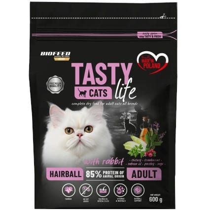 ⁨BIOFEED Tasty Cats Life Hairball Rabbit - dry cat food - 600g⁩ at Wasserman.eu