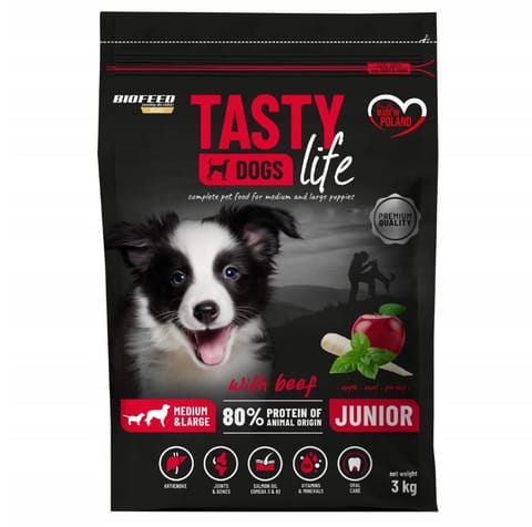 ⁨BIOFEED Tasty Life Junior medium and large Beef - dry dog ​​food - 3kg⁩ at Wasserman.eu