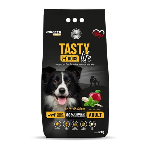 ⁨BIOFEED TASTY DOGS LIFE ADULT Z KURCZAKIEM 12KG⁩ w sklepie Wasserman.eu