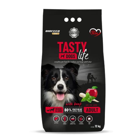 ⁨BIOFEED TASTY DOGS LIFE ADULT M&L WITH BEEF 12KG⁩ w sklepie Wasserman.eu