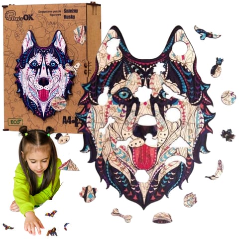 ⁨PUZZLE DREWNIANE UKŁADANKA HUSKY ŚNIEŹNY PIES⁩ w sklepie Wasserman.eu