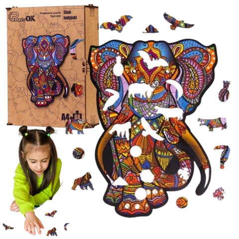 ⁨PUZZLE DREWNIANE UKŁADANKA SŁOŃ SŁONIK KOLOROWY⁩ w sklepie Wasserman.eu