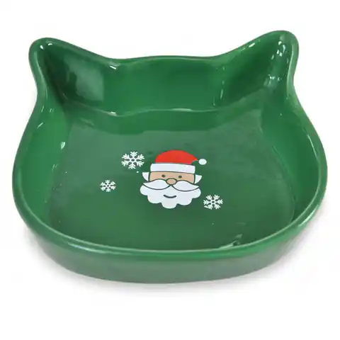 ⁨BARRY KING Miska ceramiczna dla kota, Św. Mikołaj, zielona 13,6,13,6x3cm [BK-16600]⁩ w sklepie Wasserman.eu