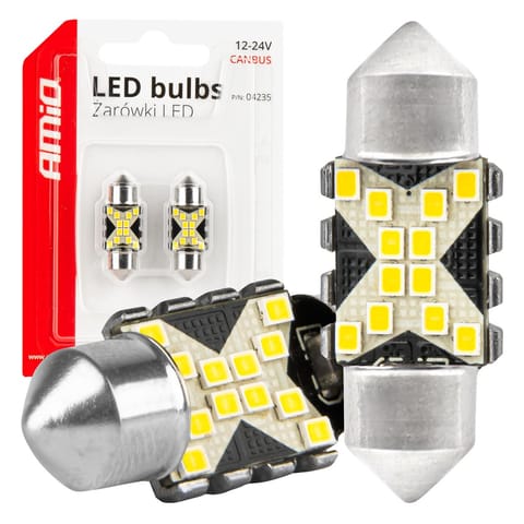 ⁨Żarówki led canbus festoon c5w 12smd 2016 31mm white 12v 24v amio-04235⁩ w sklepie Wasserman.eu