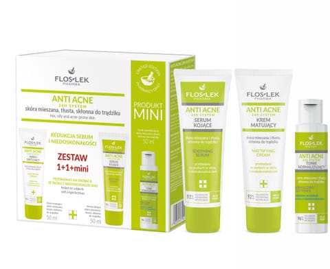 ⁨FLOSLEK Zestaw prezentowy Anti Acne Krem matujacy + Serum kojące + Tonik normalizujący⁩ w sklepie Wasserman.eu