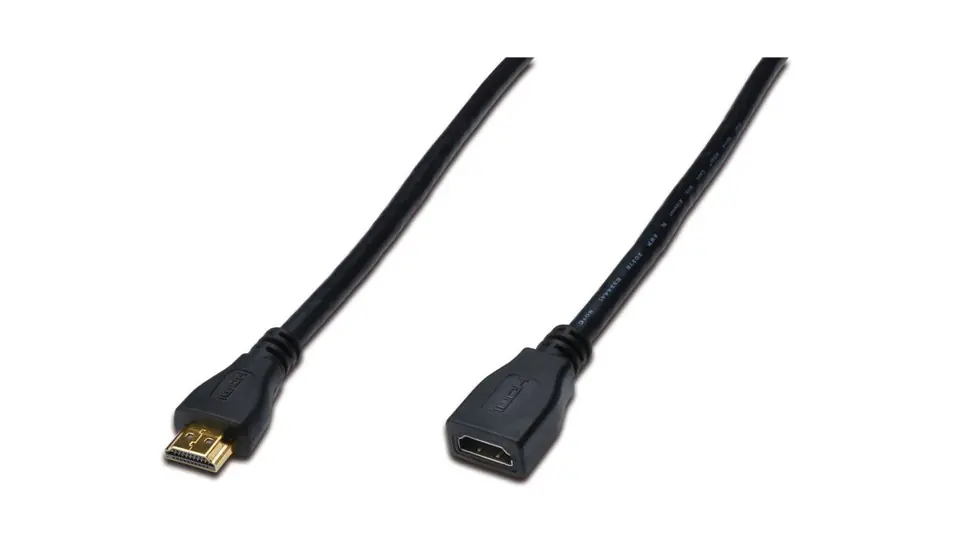 ⁨Kabel przedłużający HDMI Highspeed 1.4 z Eth. GOLD Typ HDMI A/HDMI A, M/Ż czarny 5m AK-330201-050-S⁩ w sklepie Wasserman.eu