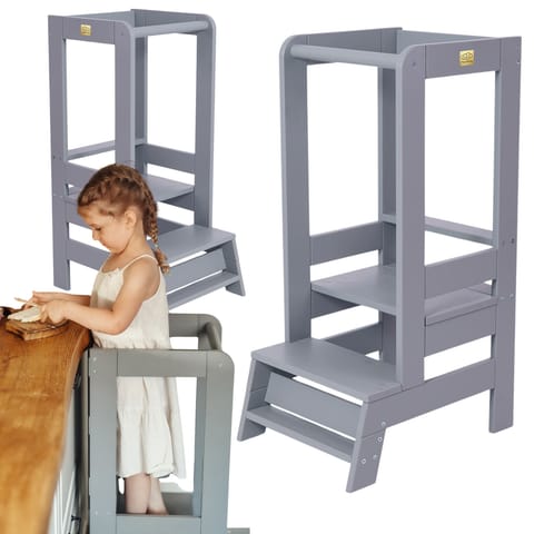 Kitchen Helper Pomocnik Kuchenny Podest Regulowana Wysokość Szary Drewniany w sklepie Wasserman.eu