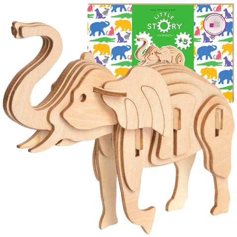 ⁨Little Story Drewniane Puzzle Model 3D - Słoń⁩ w sklepie Wasserman.eu