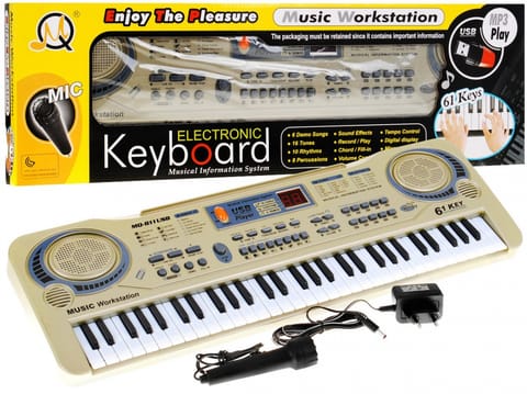 ⁨Beżowy Keyboard dla dzieci 5+ Mikrofon + Nagrywanie + USB MP3  811⁩ w sklepie Wasserman.eu