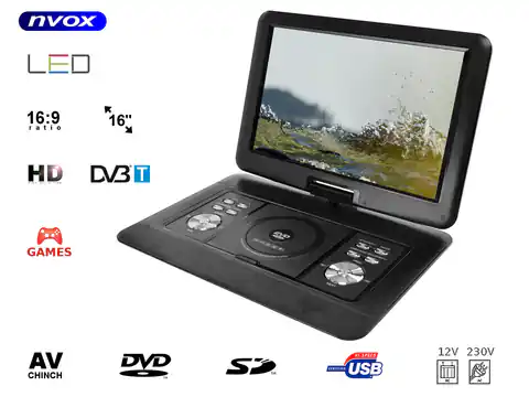 ⁨Portable DVD Player with LCD TV Tuner 16inch inch dvb-t mpeg-4/2 dvd usb sd games 12v 230v⁩ at Wasserman.eu