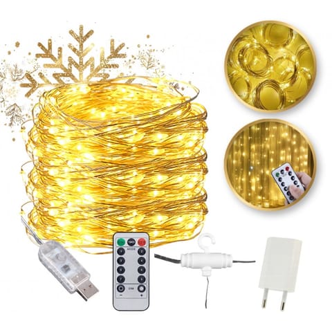 ⁨Kurtyna świetlna lampki LED 3x3m + uchwyty i programator CIEPŁY BIAŁY LAMP34CB⁩ w sklepie Wasserman.eu