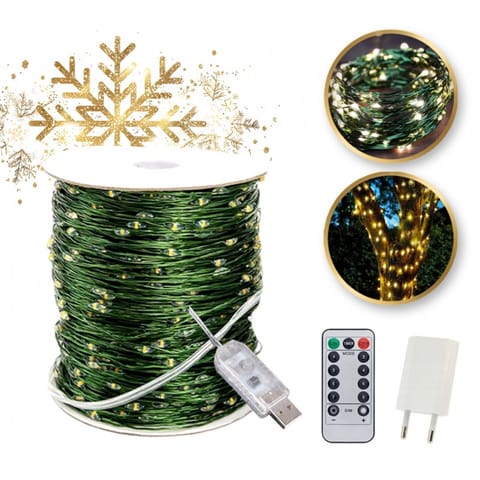 ⁨Zewnętrzne/ wewnętrzne lampki choinkowe drucik 1000 LED 100m, ciepłe białe LAMP35CB⁩ w sklepie Wasserman.eu