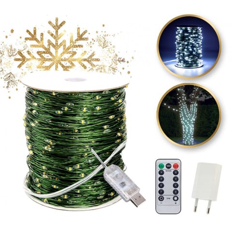 ⁨Zewnętrzne/ wewnętrzne lampki choinkowe drucik 1000 LED 100m, zimne białe LAMP35B⁩ w sklepie Wasserman.eu