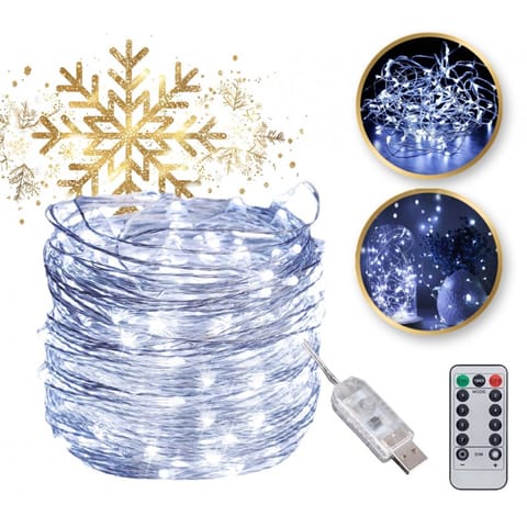⁨Światełka lampki na żyłce 200 LED USB + programator ZIMNE BIAŁE LAMP38B⁩ w sklepie Wasserman.eu