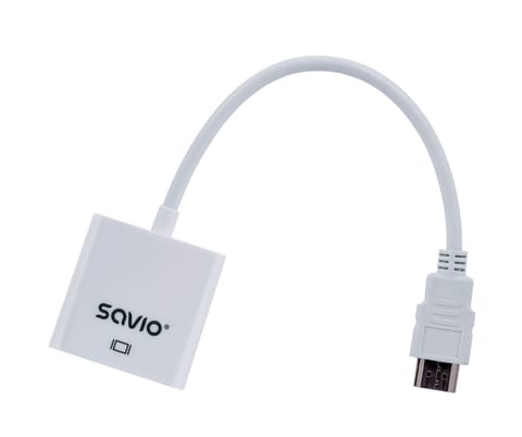 ⁨Adapter SAVIO CL-27/B (HDMI M - D-Sub (VGA) F; 0,10m; kolor biały)⁩ w sklepie Wasserman.eu