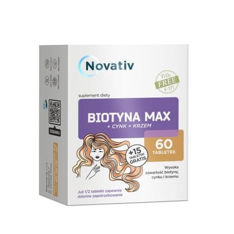 ⁨Novativ Biotyna MAX+Cynk+Krzem 60 tabletek + 15 tabletek gratis⁩ w sklepie Wasserman.eu