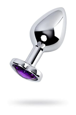 ⁨Silver anal plug with purple gem heart-shaped⁩ w sklepie Wasserman.eu