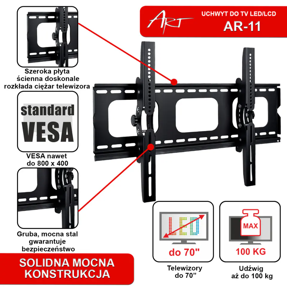 ⁨ART AR-11 TV mount 177.8 cm (70") Black⁩ at Wasserman.eu