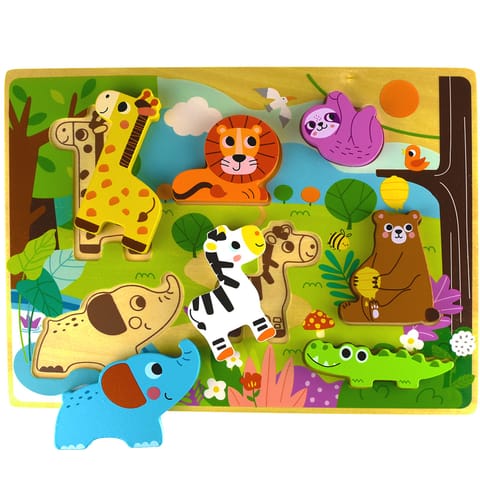 ⁨Tooky Toy Drewniane Puzzle Montessori Zwierzątka ZOO Safari Dopasuj Kształty⁩ w sklepie Wasserman.eu