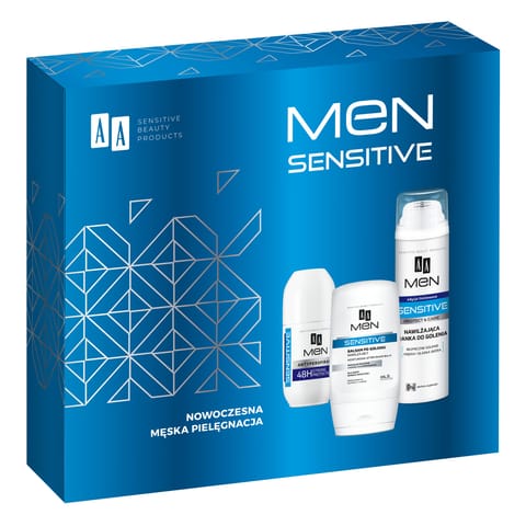 ⁨AA Zestaw prezentowy Men Sensitive Nowoczesna Męska Pielęgnacja (Żel po goleniu 100 ml+Pianka do golenia 200 ml+Antyperspirant 50 ml)⁩ w sklepie Wasserman.eu