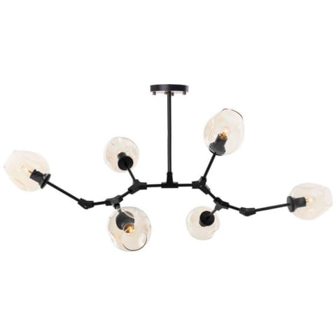 ⁨Lampa wisząca MODERN ORCHID-6 bursztynowo czarna 130 cm (Kolor czarny matowy)⁩ w sklepie Wasserman.eu