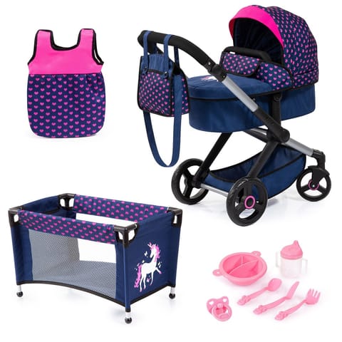 ⁨Bayer XEO doll's stroller, cot, sleeping bag navy blue with accessories 17054AB⁩ at Wasserman.eu