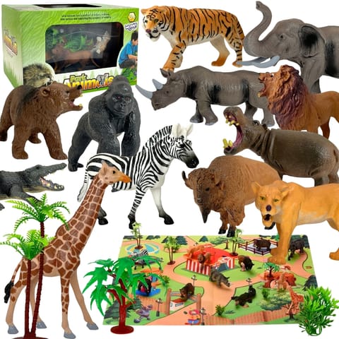WOOPIE Large Wild Animal Figures Set + Mat and Accessories 23 el. w sklepie Wasserman.eu