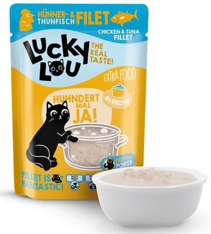⁨Lucky Lou Extrafood Kurczak i tuńczyk w bulionie saszetka 70g⁩ w sklepie Wasserman.eu