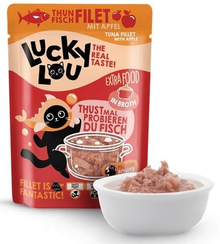 ⁨Lucky Lou Extrafood Tuńczyk i jabłko w bulionie saszetka 70g⁩ w sklepie Wasserman.eu