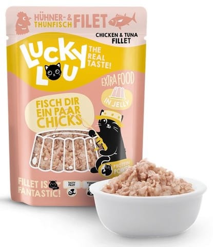 ⁨Lucky Lou Extrafood Tuńczyk i kurczak w galaretce saszetka 70g⁩ w sklepie Wasserman.eu