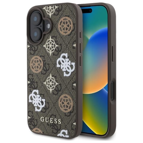 ⁨Guess GUHMP16SP4PWPW iPhone 16 6.1"  brązowy/brown hardcase Peony On 4G Background MagSafe⁩ w sklepie Wasserman.eu