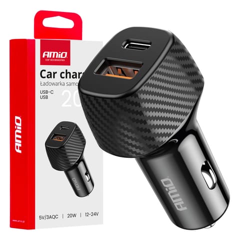 ⁨Ładowarka samochodowa qc+pd 20w usb-a + usb-c amio-04282⁩ w sklepie Wasserman.eu