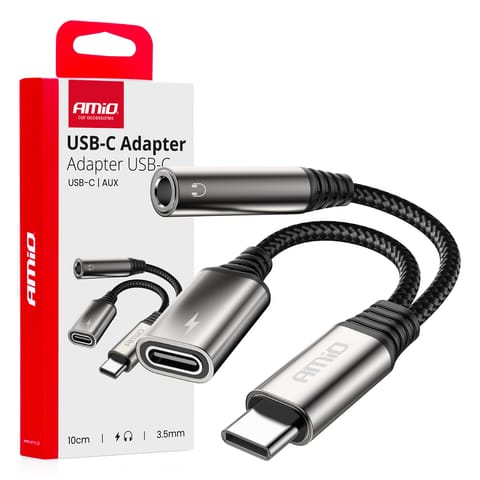 ⁨Adpater rozgałęźnik usb-c na usb-c + mini jack 3.5mm 10cm amio-04295⁩ w sklepie Wasserman.eu