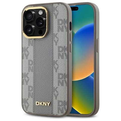 ⁨DKNY DKHMP14LPCPVSLE iPhone 14 Pro 6.1" beżowy/beige hardcase Leather Checkered Mono Pattern MagSafe⁩ w sklepie Wasserman.eu