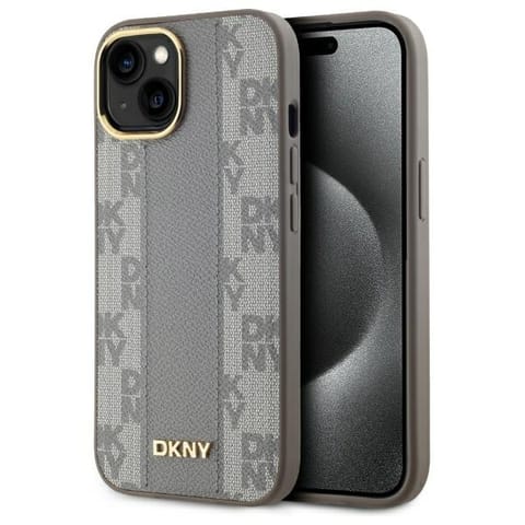 ⁨DKNY DKHMP15MPCPVSLE iPhone 15 Plus 6.7" beżowy/beige hardcase Leather Checkered Mono Pattern MagSafe⁩ w sklepie Wasserman.eu