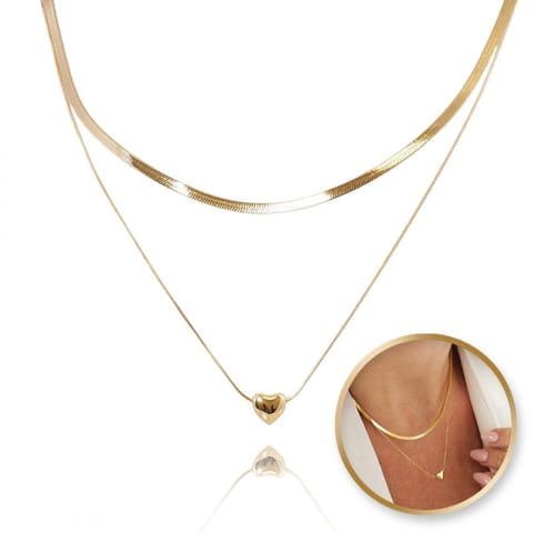 ⁨Podwójny naszyjnik żmijka, SERCE stal chirurgiczna pozłacana 14k gold NST2137⁩ w sklepie Wasserman.eu