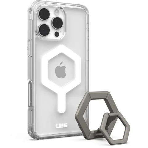 ⁨UAG Plyo Magsafe Bundle - obudowa ochronna do iPhone 16 Pro Max kompatybilna z MagSafe oraz podstawka Magnetic Ring Stand (ice-white/titanium)⁩ w sklepie Wasserman.eu