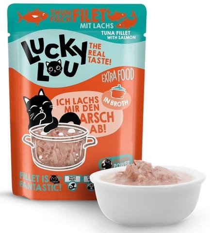⁨Lucky Lou Extrafood Tuńczyk & łosoś w bulionie saszetka 70g⁩ w sklepie Wasserman.eu