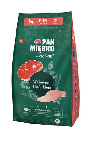 ⁨PAN MIĘSKO Wołowina z królikiem (dorosły) chrupki M - Karma sucha dla psa - 9kg⁩ w sklepie Wasserman.eu