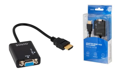 ⁨Adapter SAVIO cl-23 (HDMI M - D-Sub (VGA) F; 0,20m; kolor czarny)⁩ w sklepie Wasserman.eu