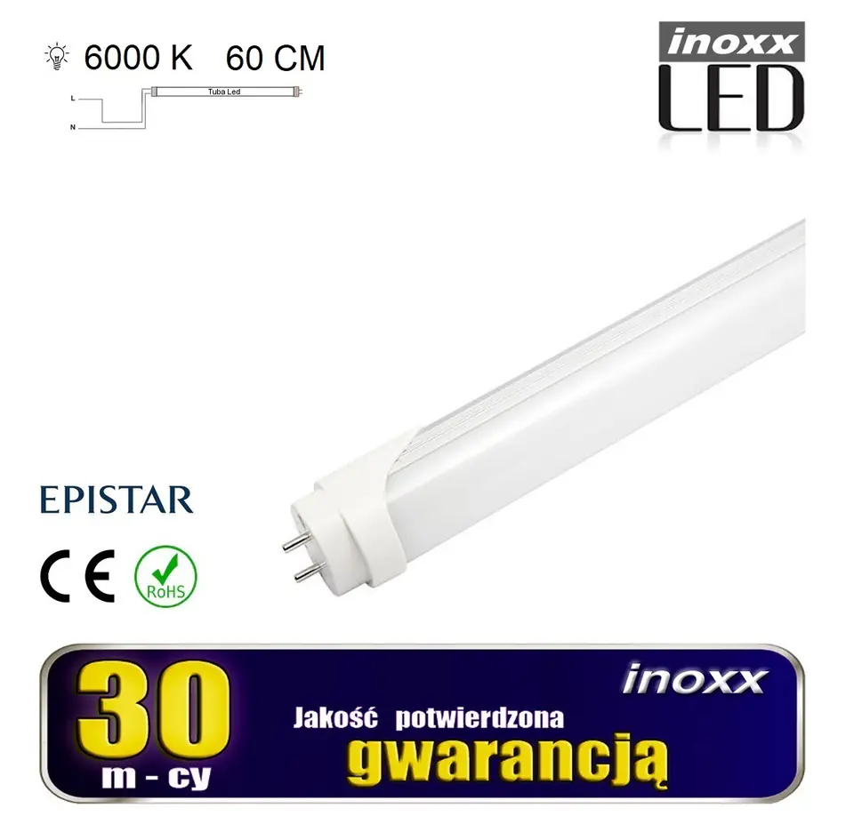 ⁨Świetlówka led 60cm 9w t8 6000k g13 jednostronna zimna⁩ w sklepie Wasserman.eu