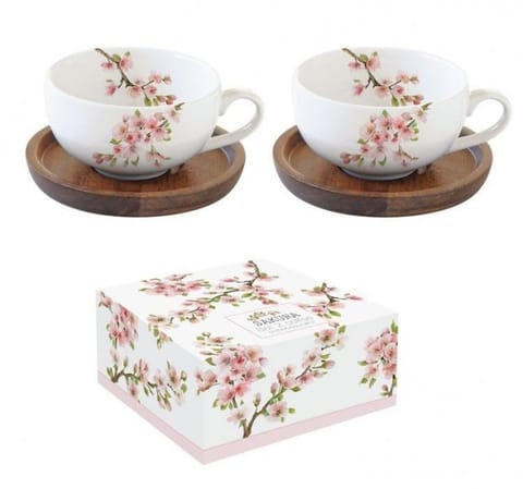 ⁨Kwiat Wiśni Filiżanki z Drewnianymi Spodkami w Ozd⁩ w sklepie Wasserman.eu