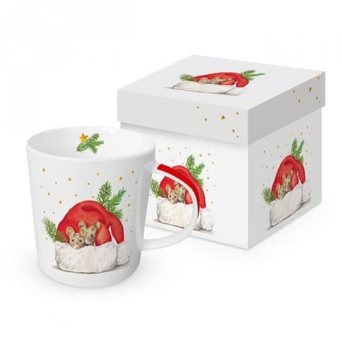 Myszki w Czapce Mikołaja Kubek Porcelanowy w Ozdobnym Pudełku 350 ml w sklepie Wasserman.eu
