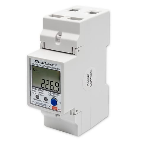 ⁨Qoltec Jednofazowy elektroniczny licznik | miernik zużycia energii na szynę DIN | Wi-fi | TUYA | 230V | LCD⁩ w sklepie Wasserman.eu