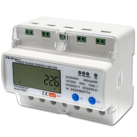⁨Qoltec Trójfazowy elektroniczny licznik | miernik zużycia energii na szynę DIN | Wi-fi | TUYA | 400V | LCD⁩ w sklepie Wasserman.eu