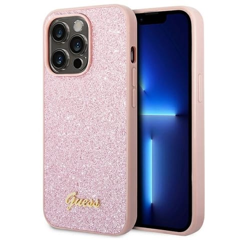 ⁨Guess GUHCP14XHGGSHP iPhone 14 Pro Max 6,7" różowy/pink hard case Glitter Script⁩ w sklepie Wasserman.eu