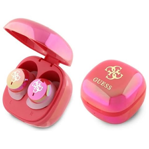 Guess słuchawki Bluetooth GUTWSJ144ESF TWS + stacja dokująca fuksja/fuschia Iridescent 4G Printed Logo w sklepie Wasserman.eu