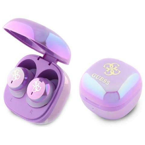Guess słuchawki Bluetooth GUTWSJ144ESU TWS + stacja dokująca fioletowy/purple Iridescent 4G Printed Logo w sklepie Wasserman.eu